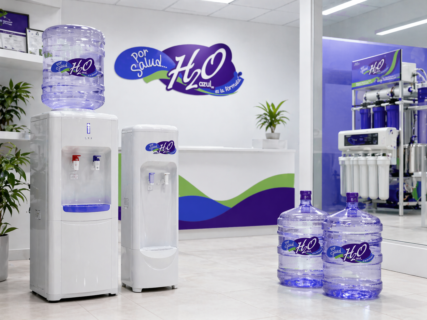 Dispensadores y área de atención H2O Azul